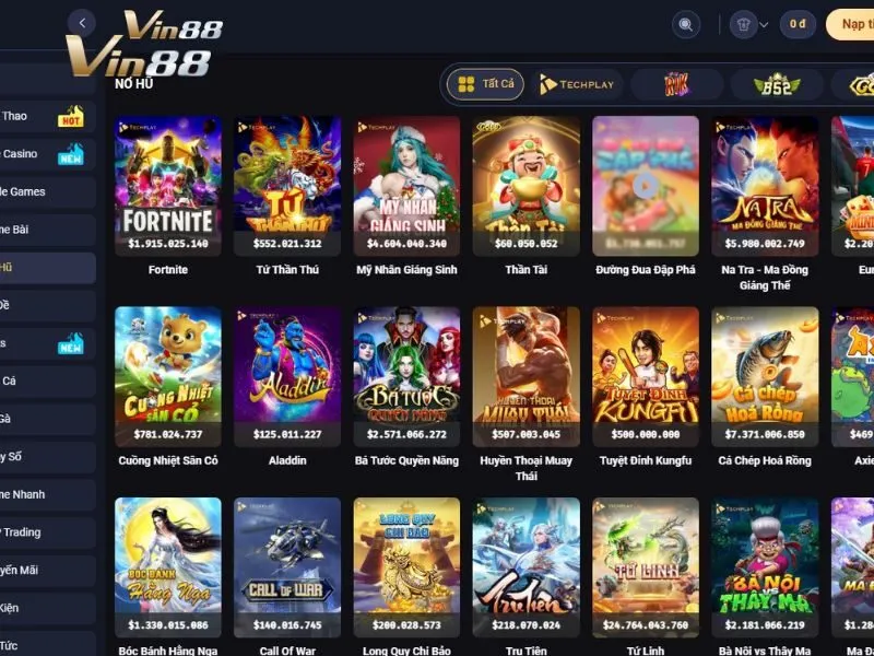 Tham gia Fortnite Vin88 trên danh mục Nổ hũ của Techplay