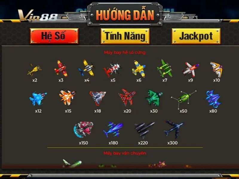 Bảng thưởng trong Biệt đội trên không Vin88