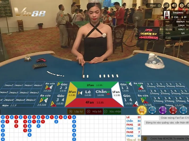 Đếm hạt lẻ để xác định kết quả của Fantan