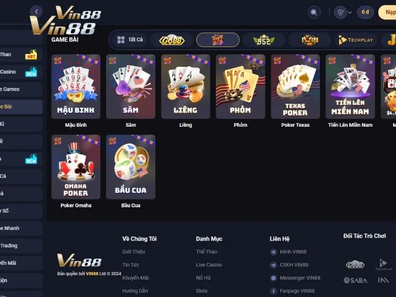 Game bài đổi thưởng tại Vin88 có nhiều tựa game hay