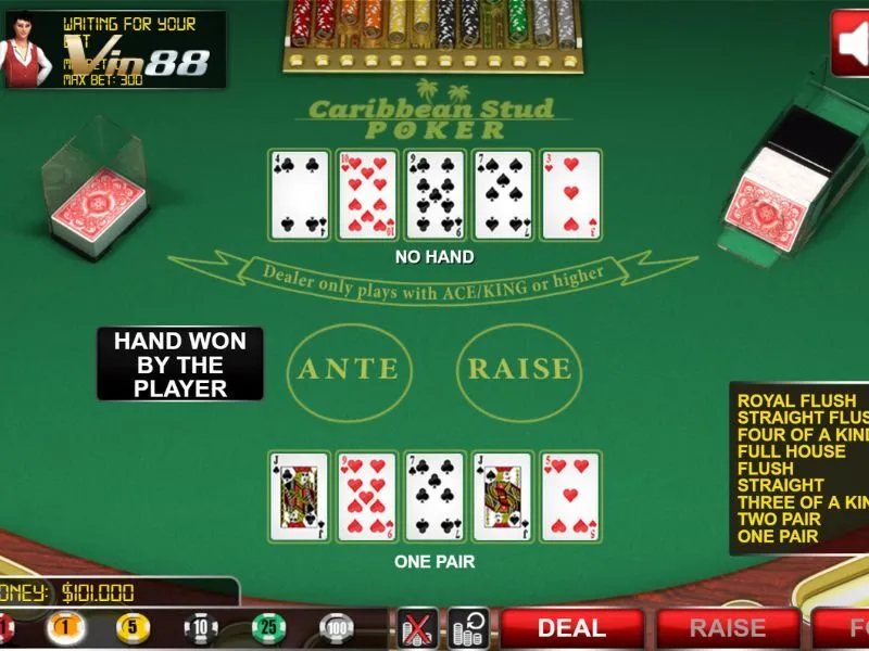 Giao diện bàn chơi Caribbean Stud tại Vin88