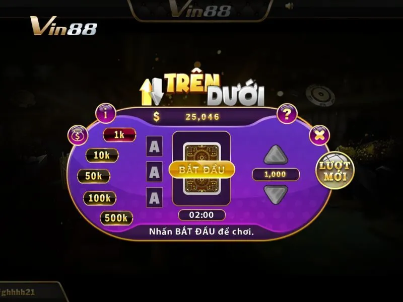 Giao diện bàn chơi Trên dưới Vin88