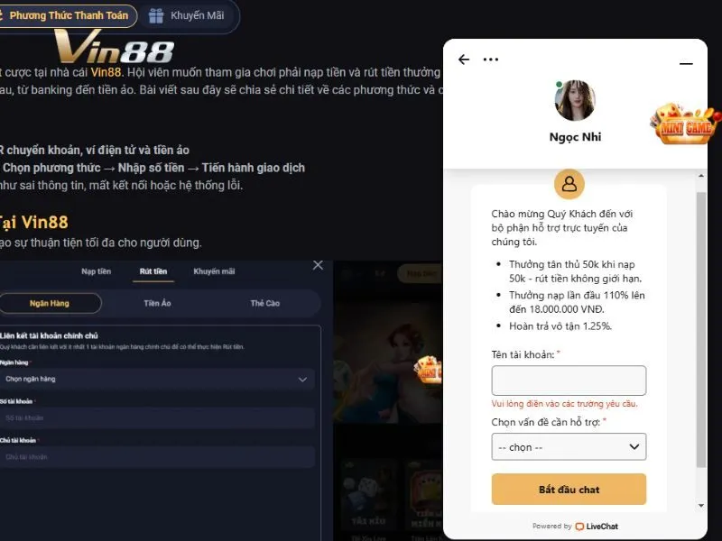 Liên hệ trên chat live trực tiếp với nhân viên CSKH nhà cái