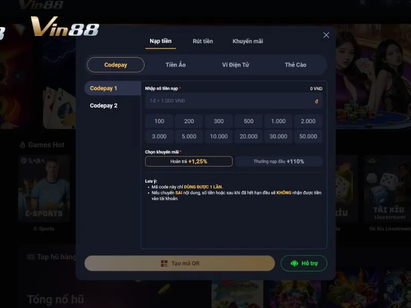 Nạp tiền qua Code Pay nhanh, gọn, không bị nhầm lẫn