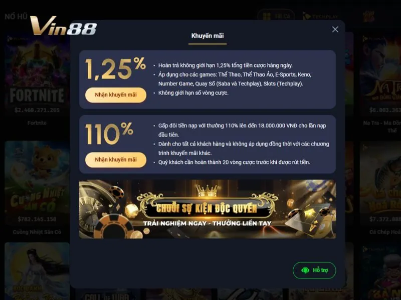 Nhiều khuyến mãi hấp dẫn cho người chơi game online tại Vin88