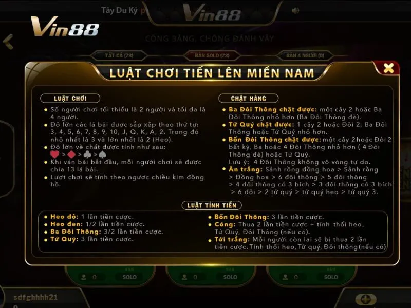 Tiến lên miền Nam truyền thống chuẩn nhất trên Vin88