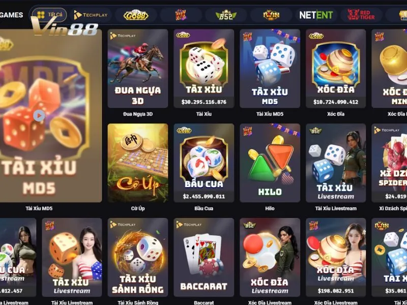 Tìm chọn trò chơi bầu cua trong danh sách Table Game